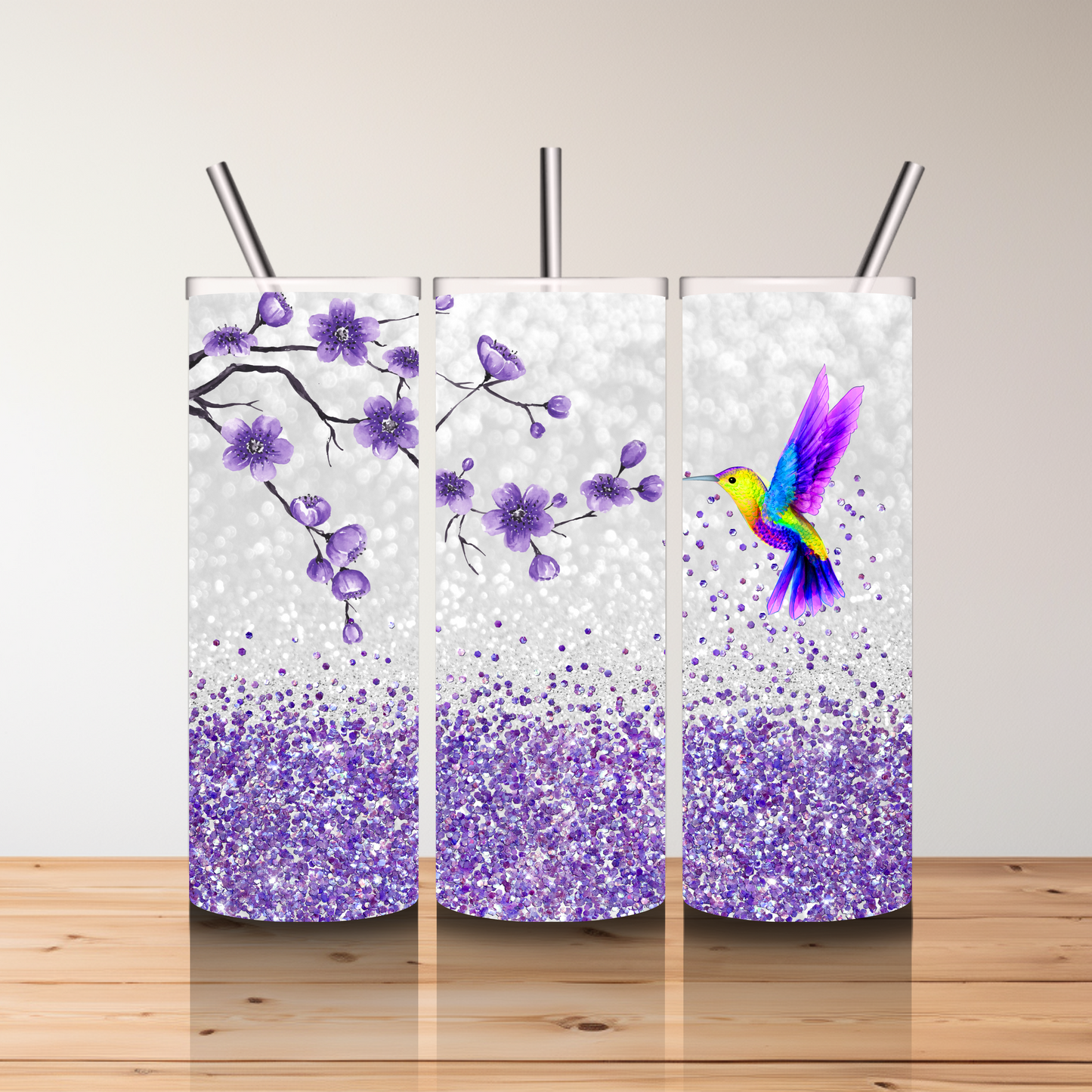 20 oz Skinny Sublimated Tumbler-Hummingbird and Flowers