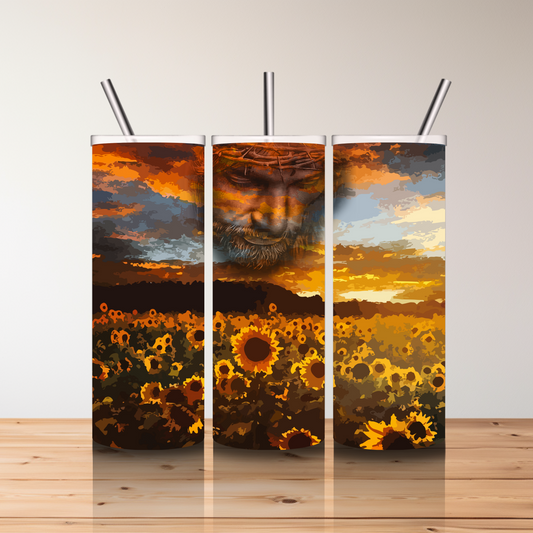 20 oz Skinny Sublimated Tumbler-Jesus and Sunflowers