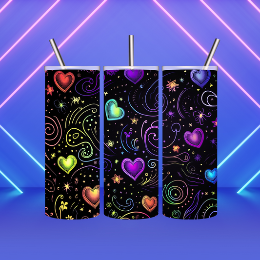 20 oz Skinny Sublimated Tumbler-Neon Hearts