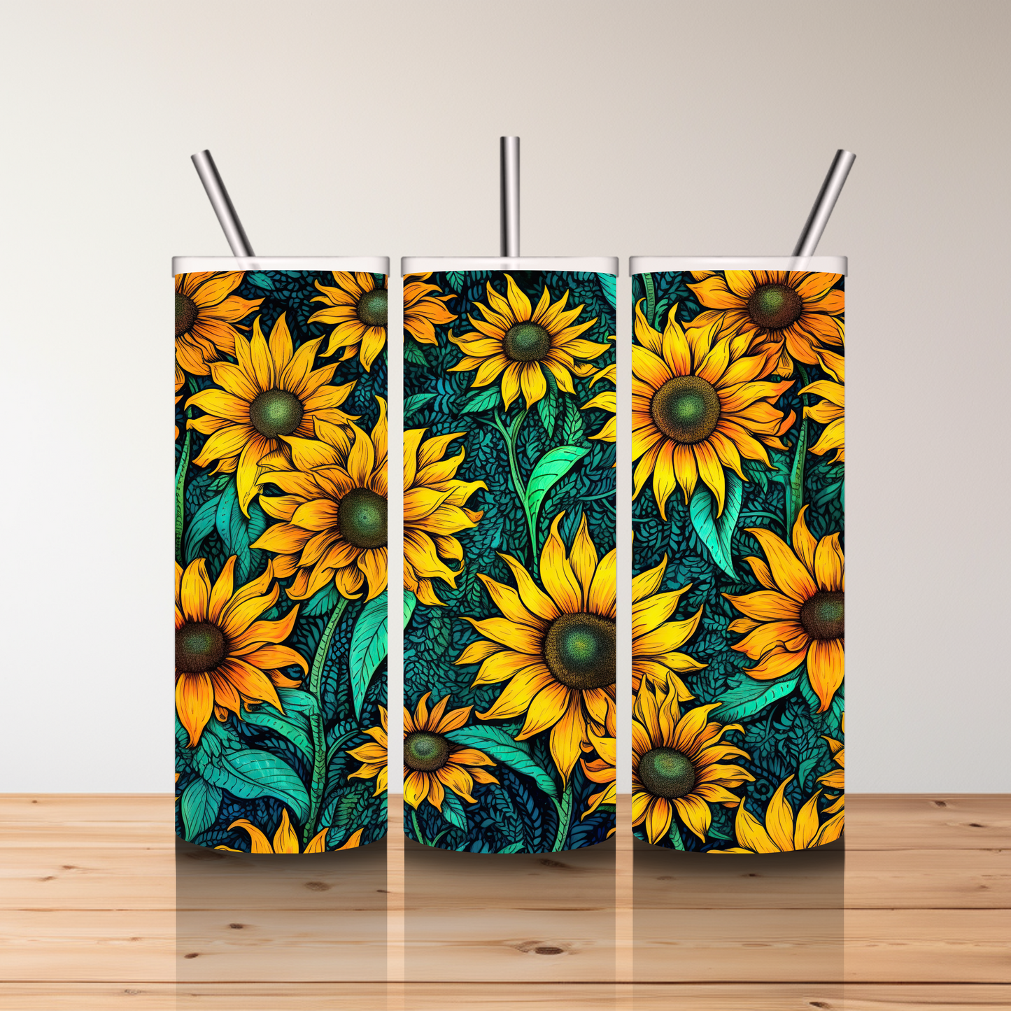 20 oz Skinny Sublimated Tumbler-Sunflowers