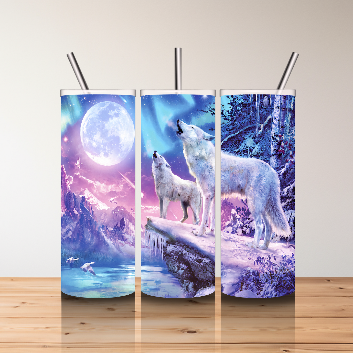 20 oz Skinny Sublimated Tumbler-Wolves Howling at the Moon